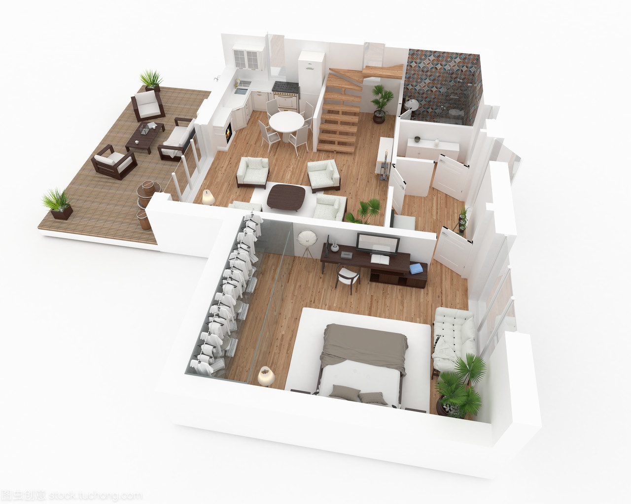 1 楼的带家具的房子公寓阁楼